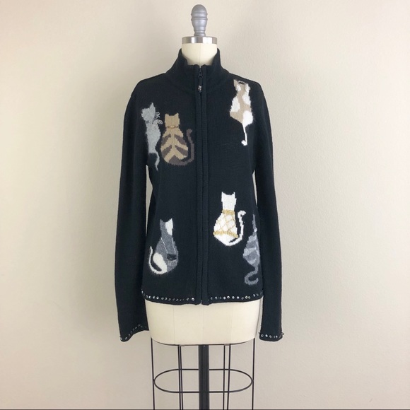 Coldwater Creek Sweaters - Coldwater Creek Embroidered Cat Cardigan